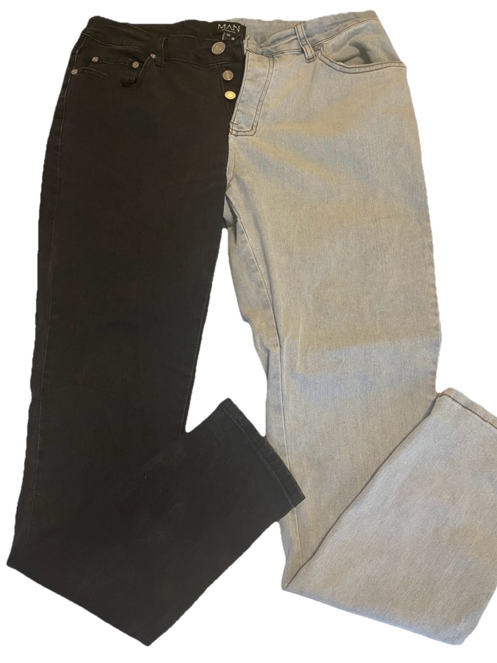 BoohooMan Jeans Split Skinny Blue Black W32 Regular